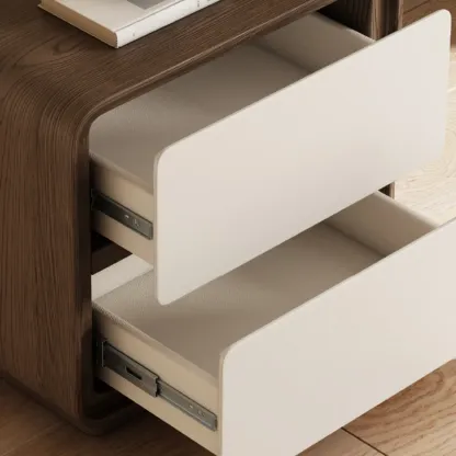 Modern Faux Leather Wood Top 2 Drawers Nightstand Image - 10