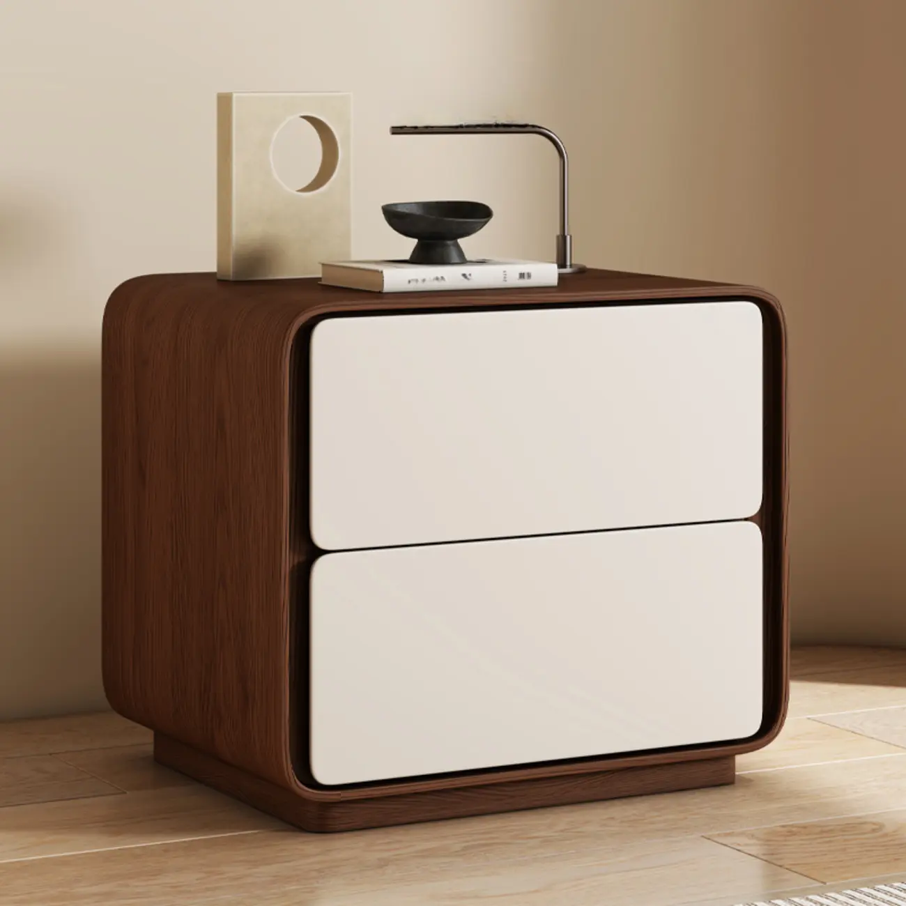 Modern Faux Leather Wood Top 2 Drawers Nightstand Image - 11 | homeyfad