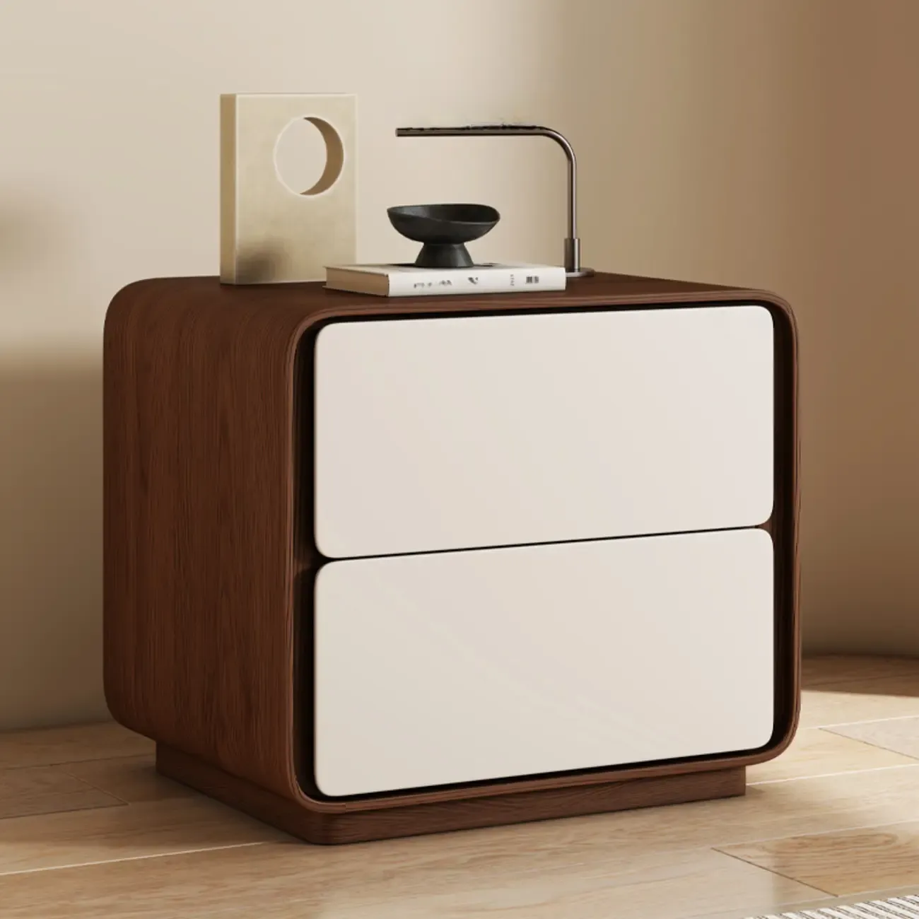 Modern Faux Leather Wood Top 2 Drawers Nightstand Image - 11