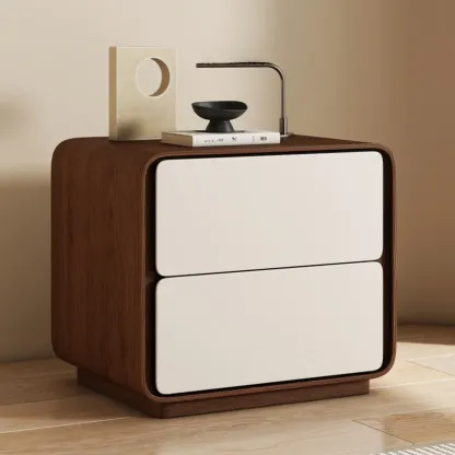 Modern Faux Leather Wood Top 2 Drawers Nightstand Image - 11