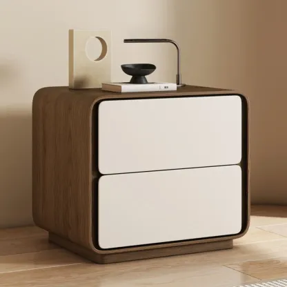 Modern Faux Leather Wood Top 2 Drawers Nightstand Image - 13