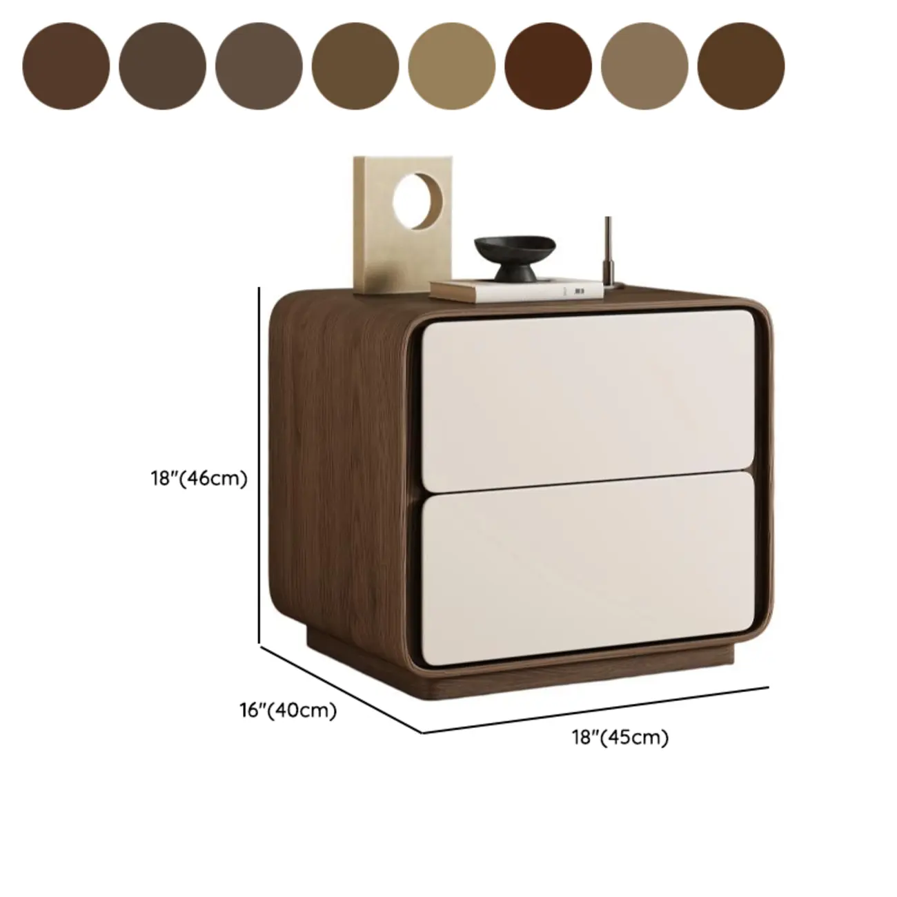 Modern Faux Leather Wood Top 2 Drawers Nightstand Image - 15 | homeyfad