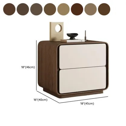 Modern Faux Leather Wood Top 2 Drawers Nightstand Image - 15