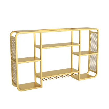 Alloy Wall Mount Wine Holder Bottle with Shelf Image - 7