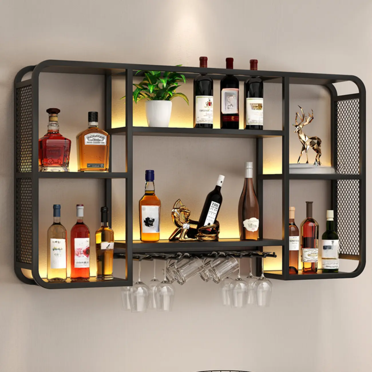 Alloy Wall Mount Wine Holder Bottle with Shelf Image - 1 | homeyfad