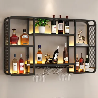 Alloy Wall Mount Wine Holder Bottle with Shelf Image - 1
