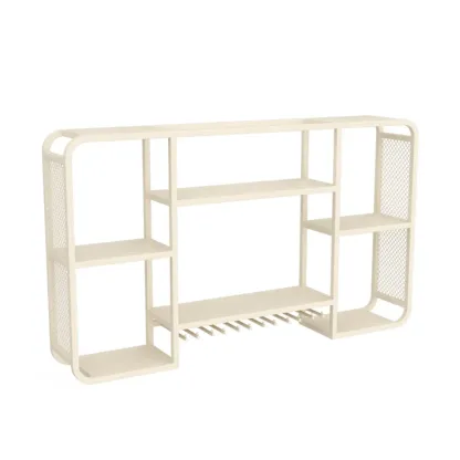 Alloy Wall Mount Wine Holder Bottle with Shelf Image - 8