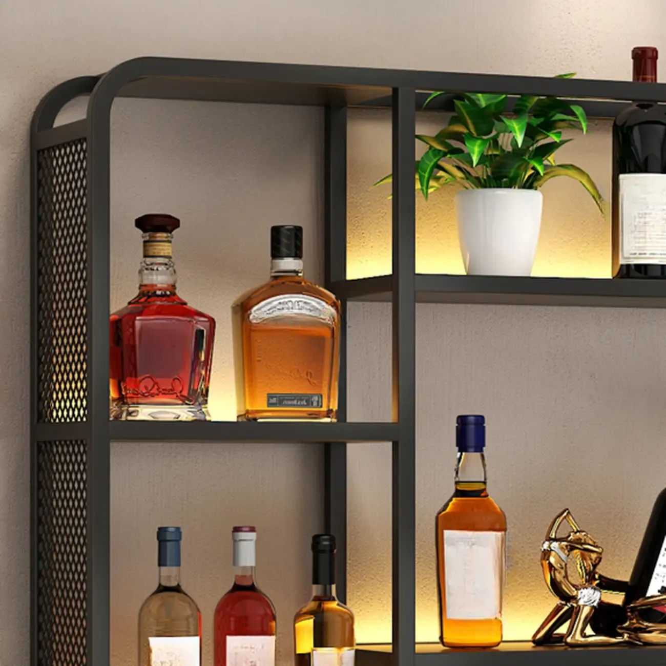 Alloy Wall Mount Wine Holder Bottle with Shelf Image - 4