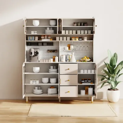 Multi-Functional White Wood Arched Glass Door Sideboard Cabinet Image - 8