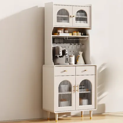 Multi-Functional White Wood Arched Glass Door Sideboard Cabinet Image - 19