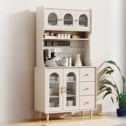 Multi-Functional White Wood Arched Glass Door Sideboard Cabinet