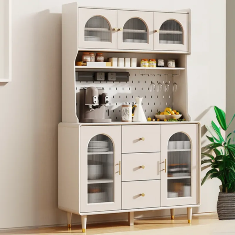 Multi-Functional White Wood Arched Glass Door Sideboard Cabinet