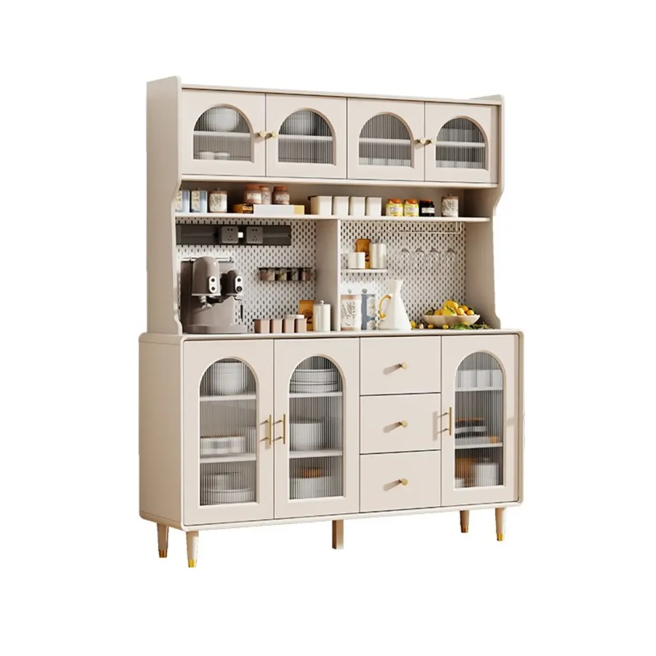 Multi-Functional White Wood Arched Glass Door Sideboard Cabinet Image - 20