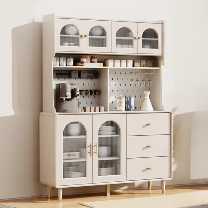 Multi-Functional White Wood Arched Glass Door Sideboard Cabinet