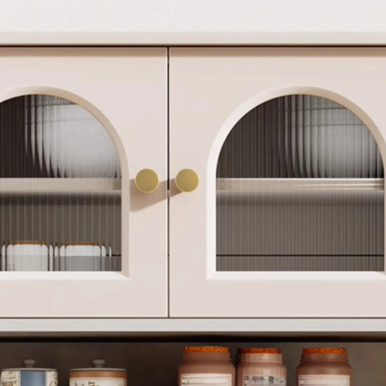 Multi-Functional White Wood Arched Glass Door Sideboard Cabinet Image - 14 | homeyfad