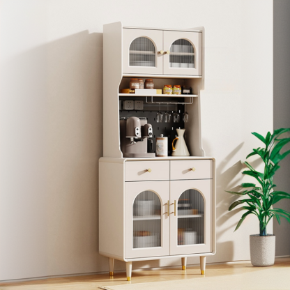 Multi-Functional White Wood Arched Glass Door Sideboard Cabinet