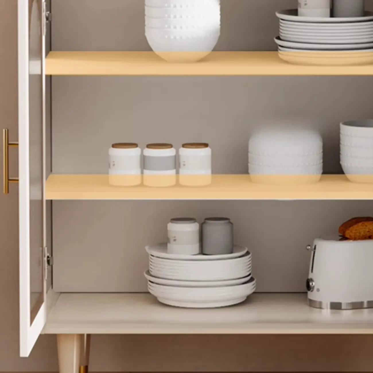 Multi-Functional White Wood Arched Glass Door Sideboard Cabinet Image - 10 | homeyfad