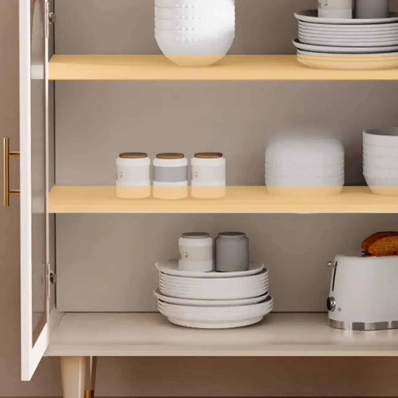 Multi-Functional White Wood Arched Glass Door Sideboard Cabinet Image - 10