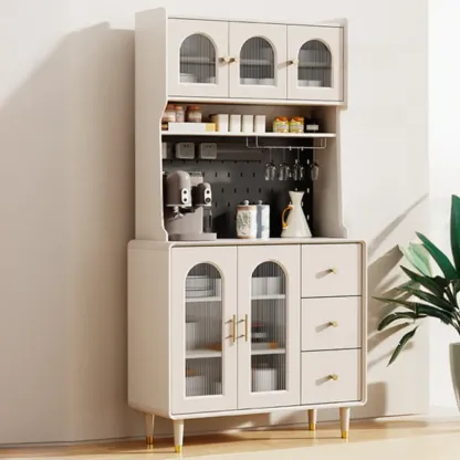 Multi-Functional White Wood Arched Glass Door Sideboard Cabinet Image - 16