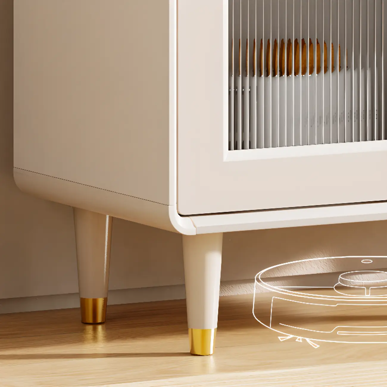 Multi-Functional White Wood Arched Glass Door Sideboard Cabinet Image - 13 | homeyfad