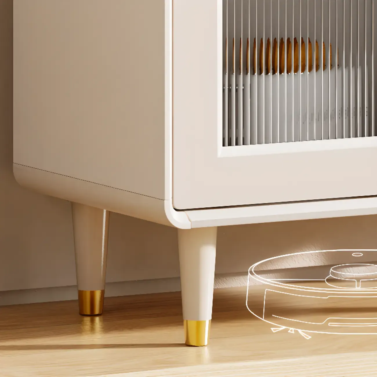 Multi-Functional White Wood Arched Glass Door Sideboard Cabinet Image - 13