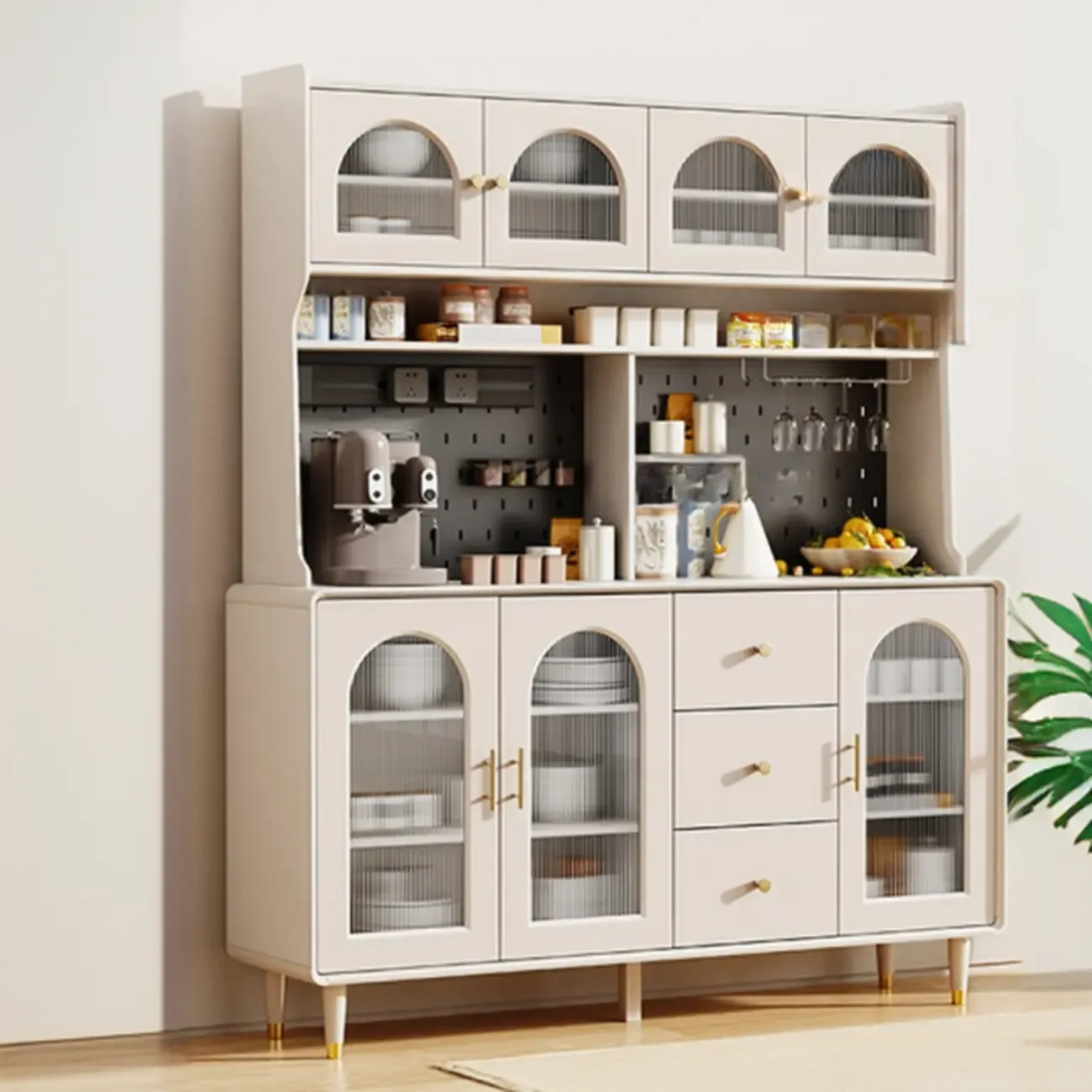 Multi-Functional White Wood Arched Glass Door Sideboard Cabinet Image - 18