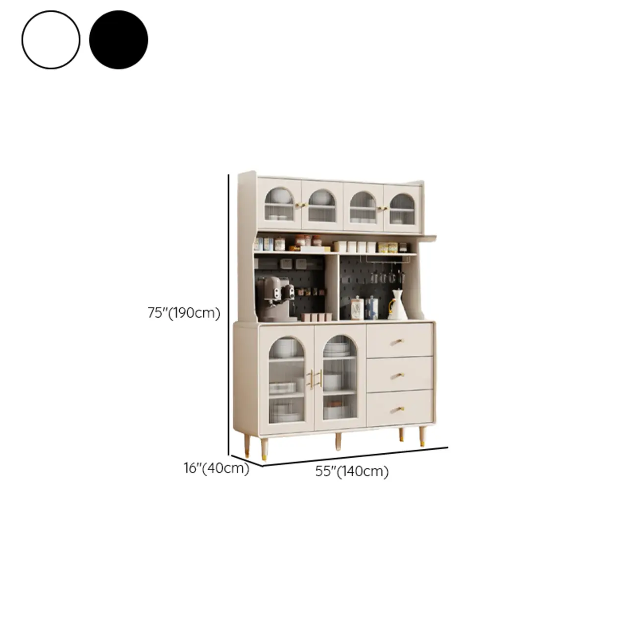 Multi-Functional White Wood Arched Glass Door Sideboard Cabinet Image - 24 | homeyfad