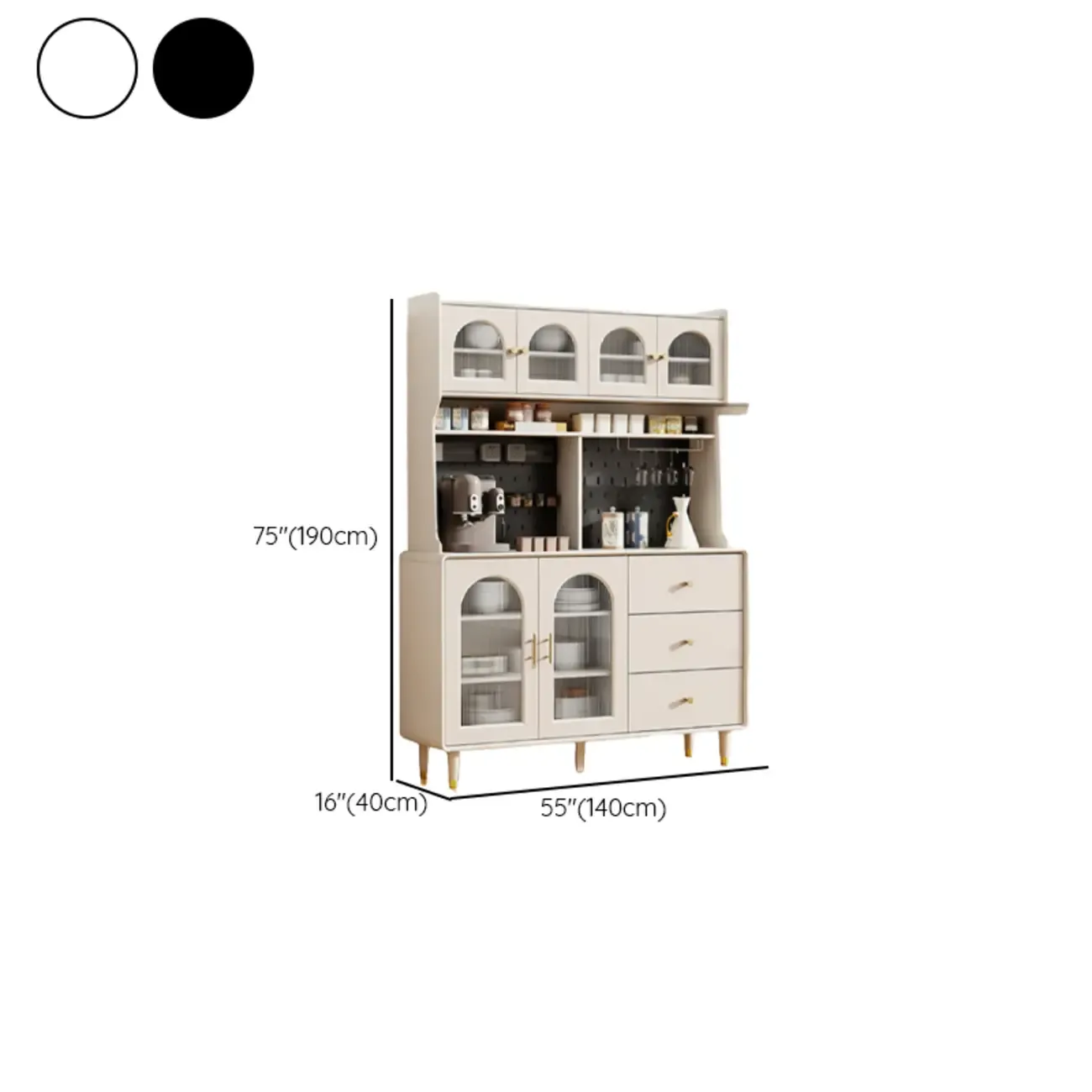 Multi-Functional White Wood Arched Glass Door Sideboard Cabinet Image - 24