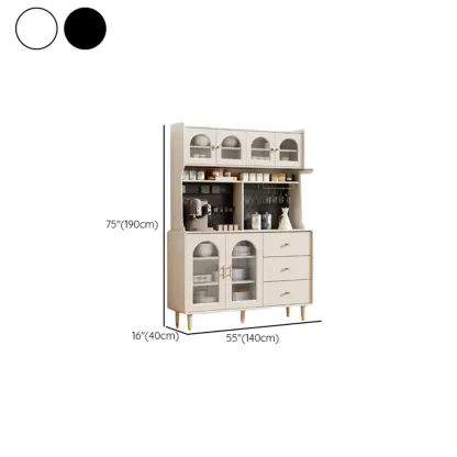 Multi-Functional White Wood Arched Glass Door Sideboard Cabinet Image - 24