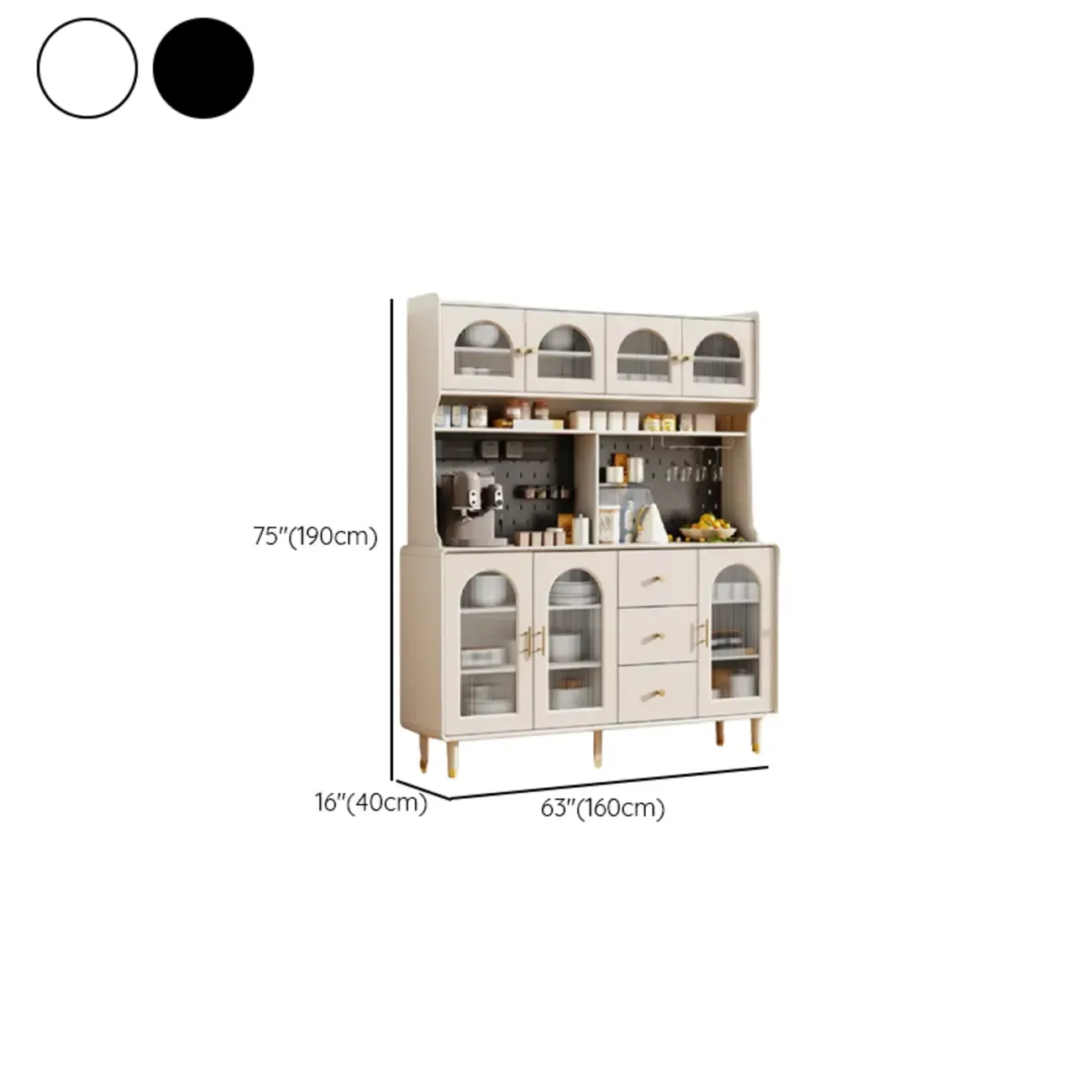 Multi-Functional White Wood Arched Glass Door Sideboard Cabinet Image - 25