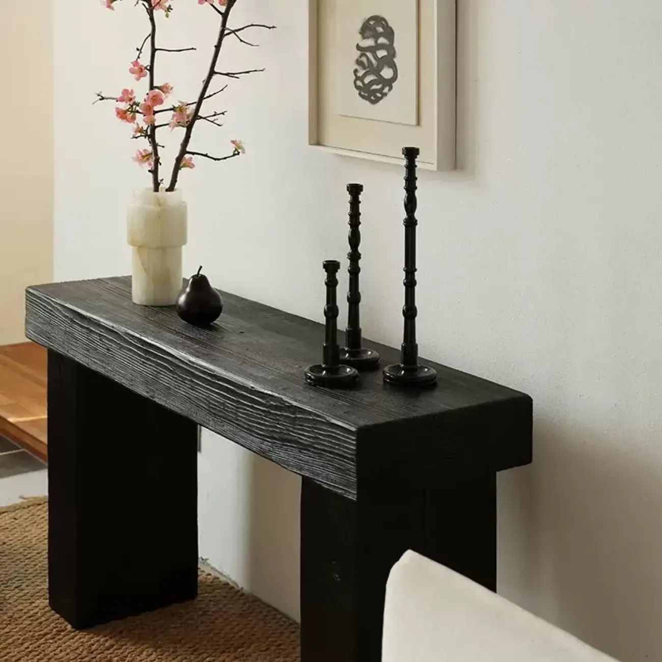 Classic Wooden Black Console Table With Dual Base Image - 1