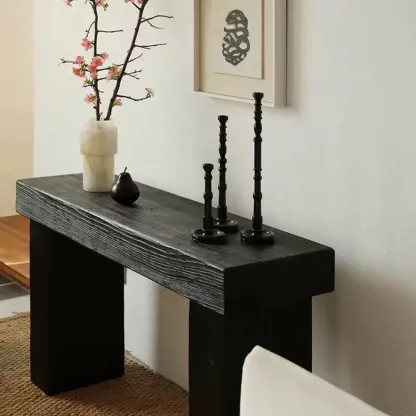 Classic Wooden Black Console Table With Dual Base Image - 1