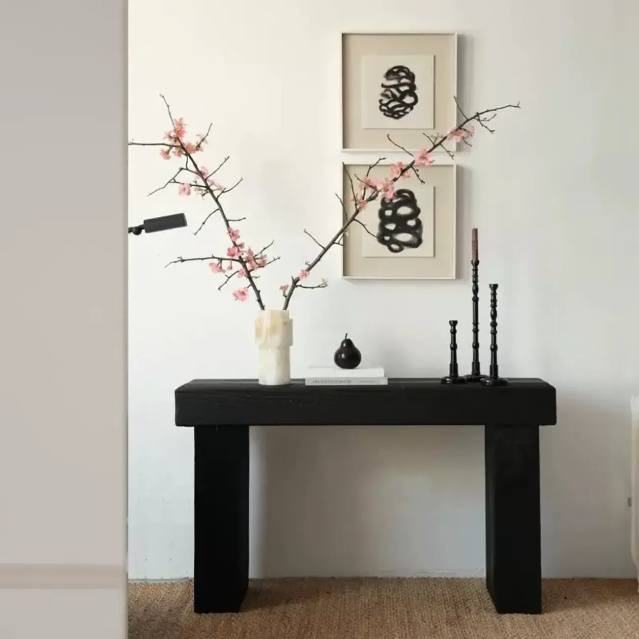 Classic Wooden Black Console Table With Dual Base Image - 2