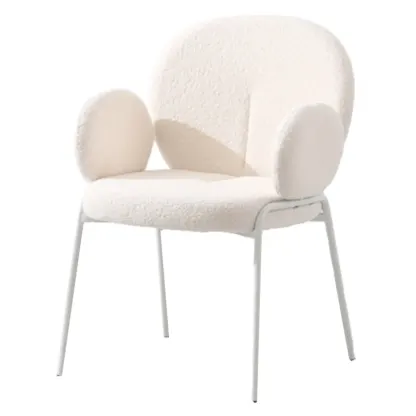 Modern Off-White Upholstered Dining Chair with Armrest Image - 1