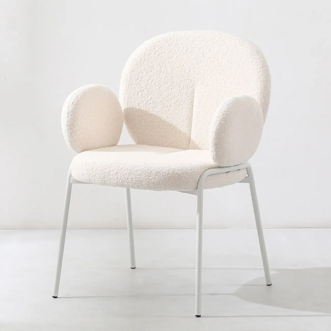 Modern Off-White Upholstered Dining Chair with Armrest Image - 2