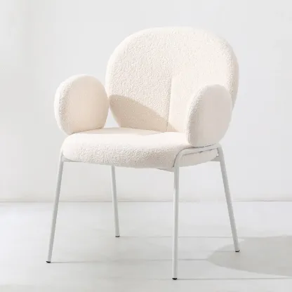 Modern Off-White Upholstered Dining Chair with Armrest Image - 2