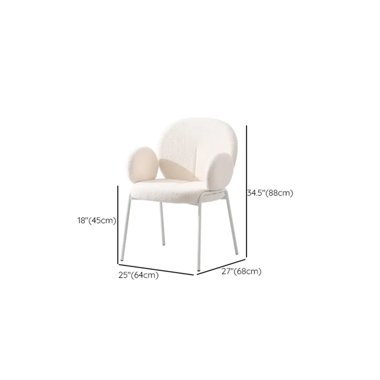 Modern Off-White Upholstered Dining Chair with Armrest #size