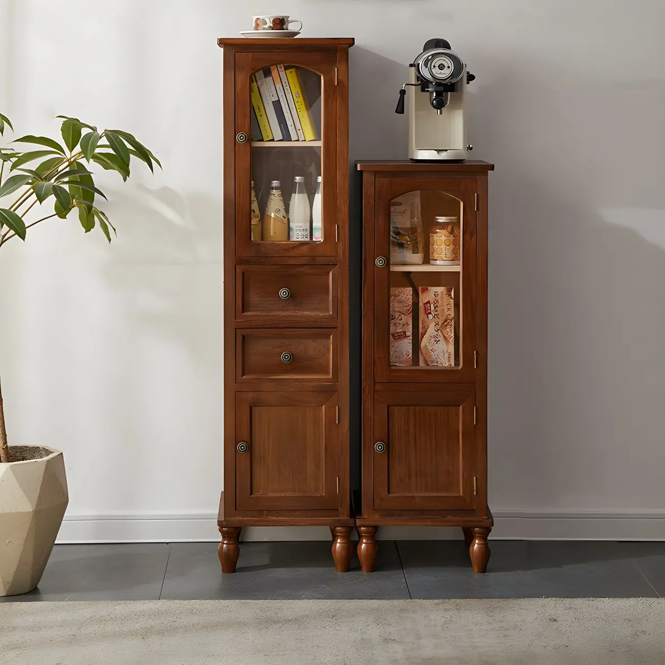 Antique Wooden Storage Walnut Narrow Buffet Cabinet Image - 3 | homeyfad