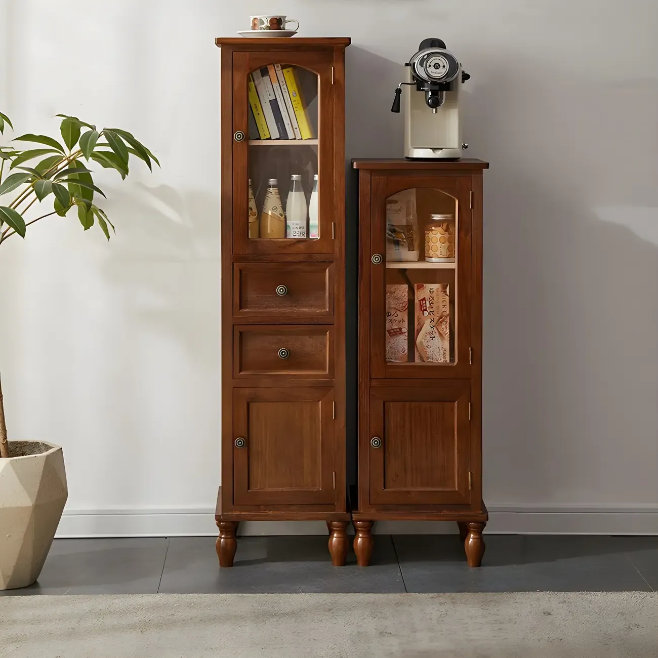 Antique Wooden Storage Walnut Narrow Buffet Cabinet Image - 3