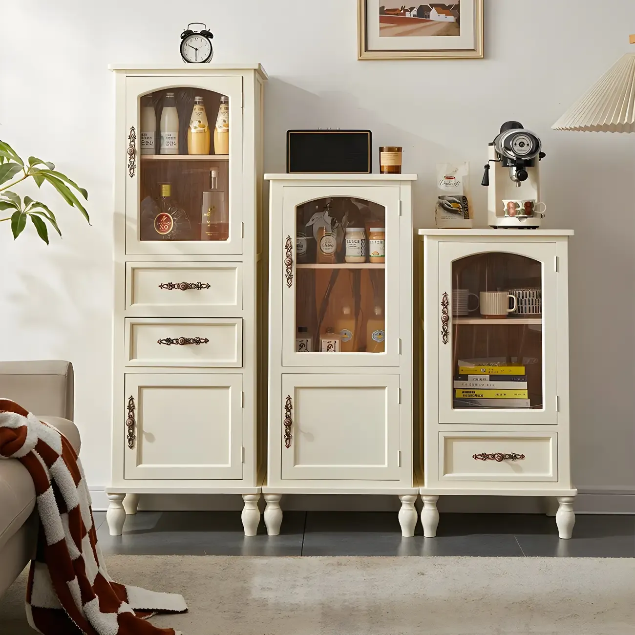 Antique Wooden Storage Walnut Narrow Buffet Cabinet Image - 2