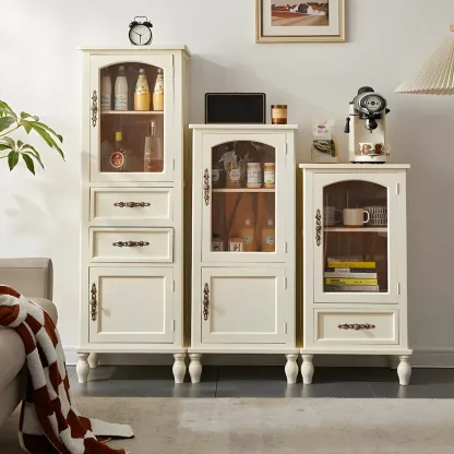 Antique Wooden Storage Walnut Narrow Buffet Cabinet Image - 2