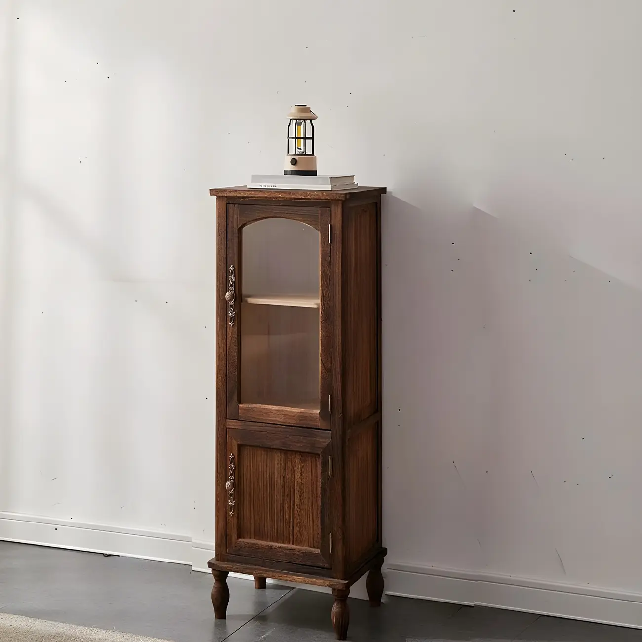 Antique Wooden Storage Walnut Narrow Buffet Cabinet Image - 10 | homeyfad