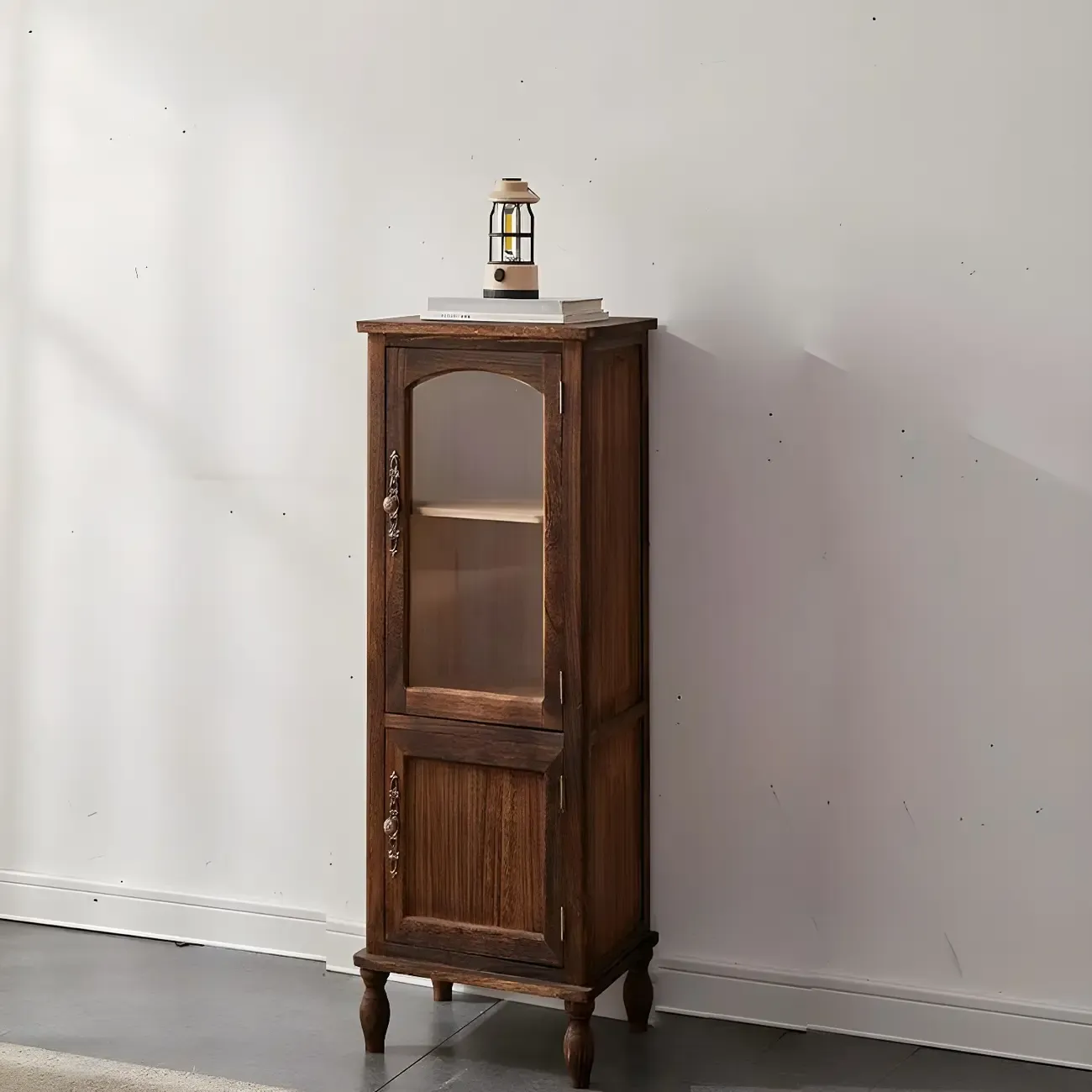 Antique Wooden Storage Walnut Narrow Buffet Cabinet Image - 10