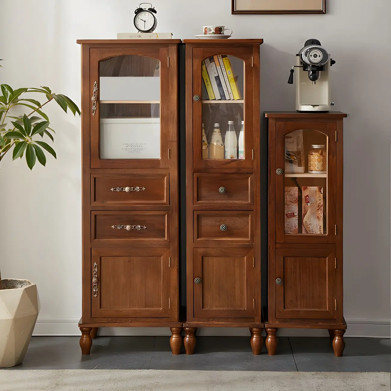 Antique Wooden Storage Walnut Narrow Buffet Cabinet Image - 1 | homeyfad