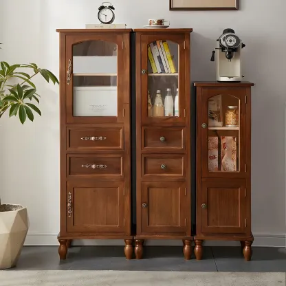 Antique Wooden Storage Walnut Narrow Buffet Cabinet Image - 1