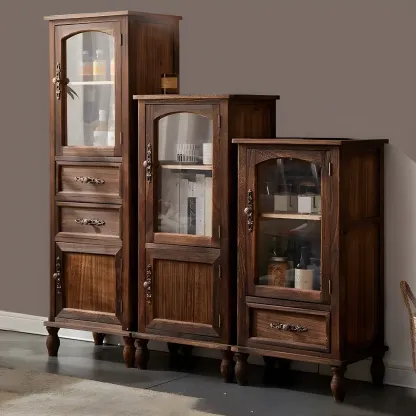 Antique Wooden Storage Walnut Narrow Buffet Cabinet Image - 4