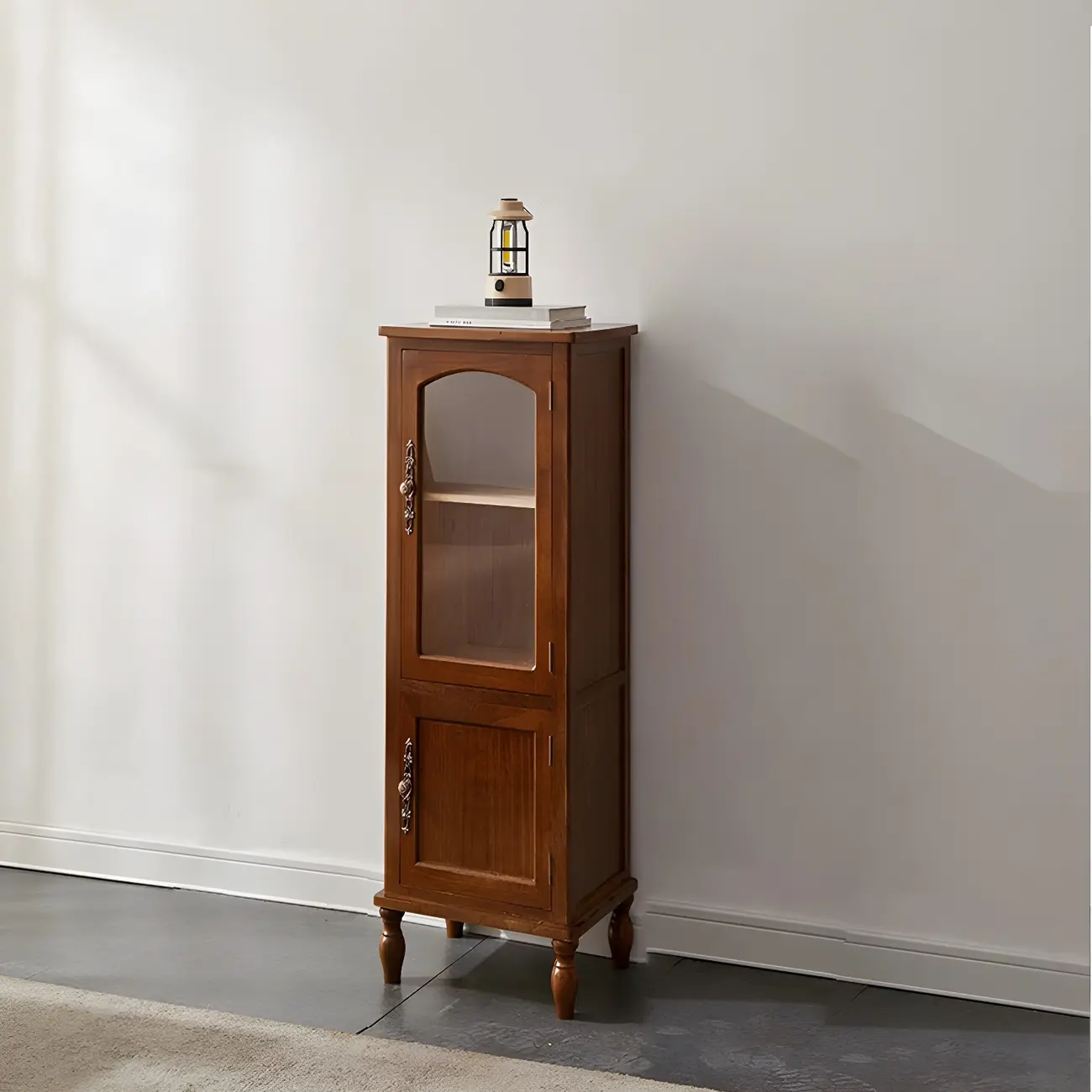 Antique Wooden Storage Walnut Narrow Buffet Cabinet Image - 12 | homeyfad