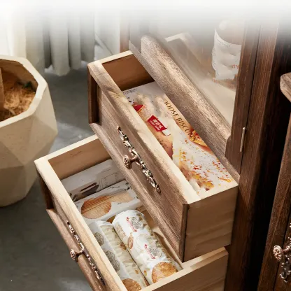 Antique Wooden Storage Walnut Narrow Buffet Cabinet Image - 7