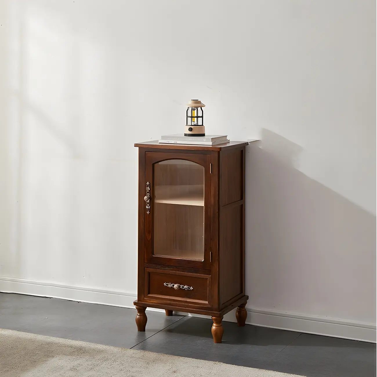 Antique Wooden Storage Walnut Narrow Buffet Cabinet Image - 17 | homeyfad