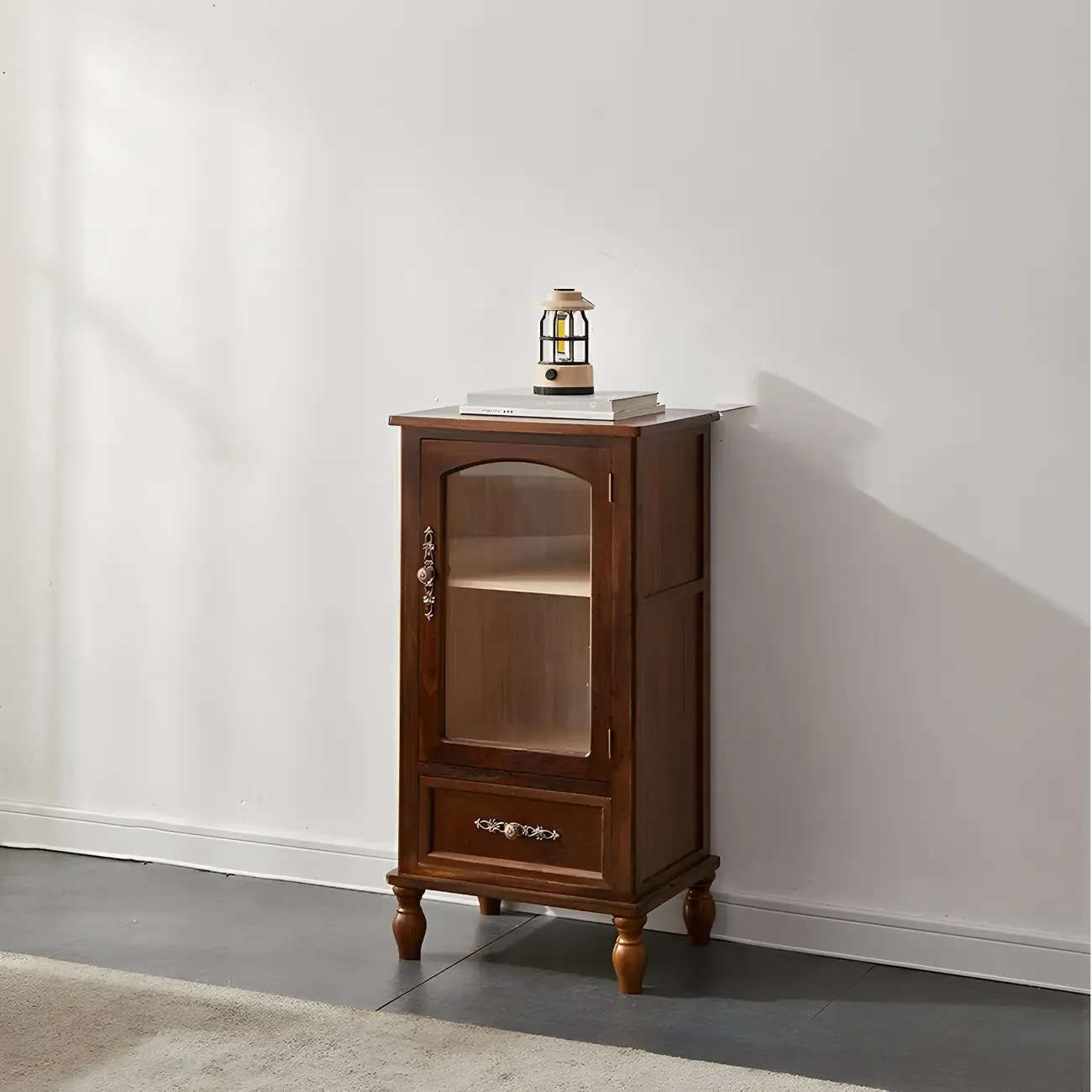 Antique Wooden Storage Walnut Narrow Buffet Cabinet Image - 17